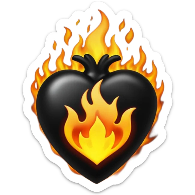A dark black heart with glowing black flames rising smoothly, giving a mysterious and powerful feel. Transparent background, simple emoji style with a dramatic touch. sticker