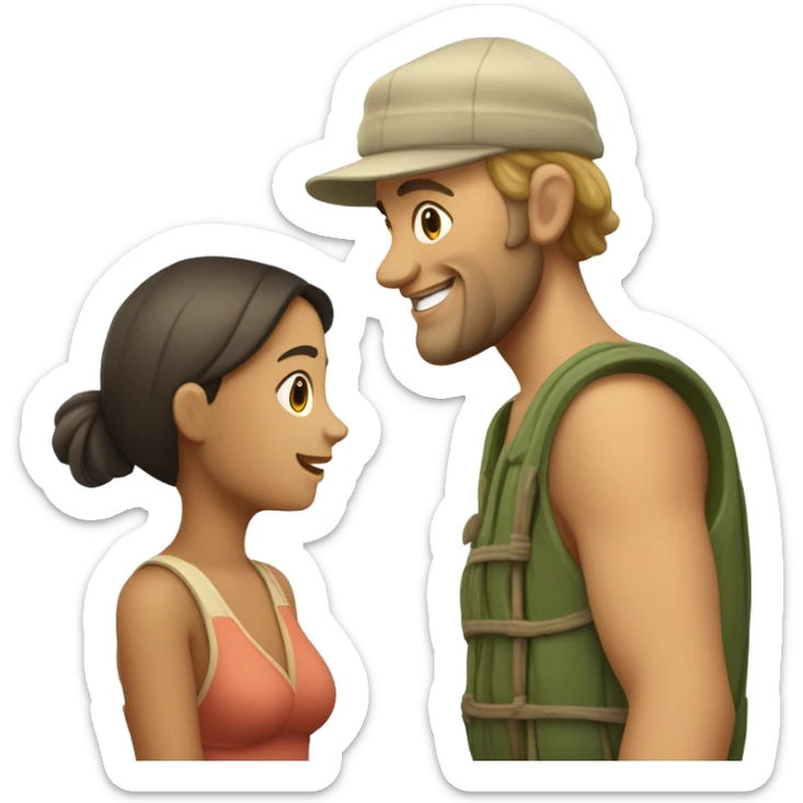 Caucasian fisherman no beard and no mustache in love with Philippine island girl on an island sticker