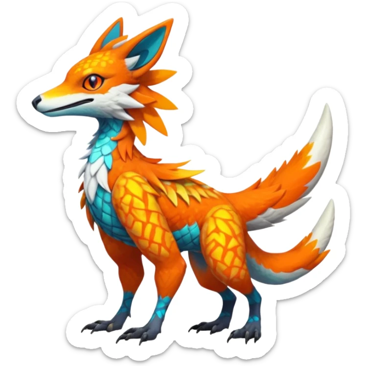 Colorful Fruity Neon Warm-colored Tropical Exotic Vernid-Sergal-Trico-Silvally-Nargacuga-fusion-hybrid-animal-creature, full body sticker