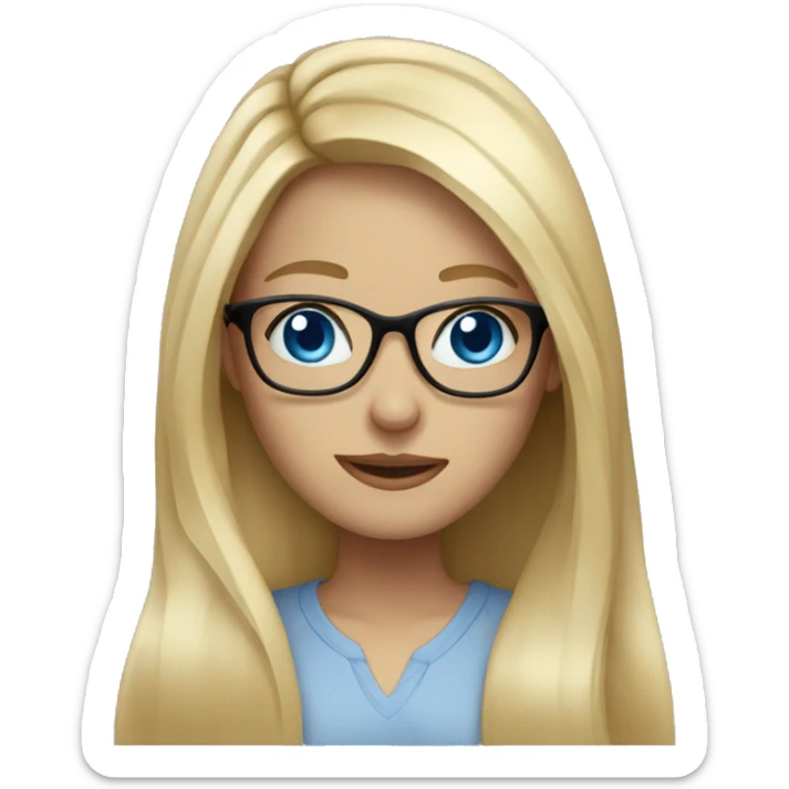 girl long blonde hair blue eyes with glasses sticker