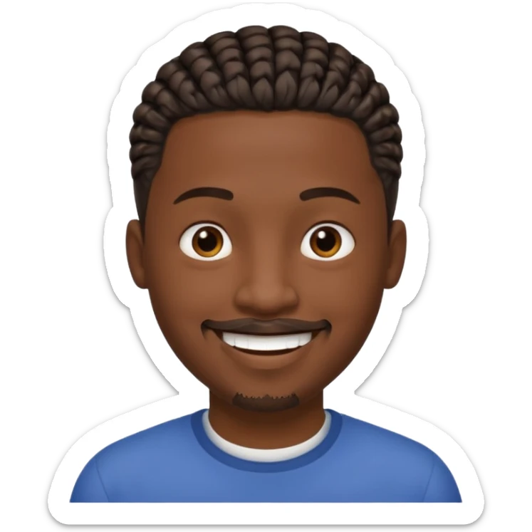 Hazme un emoji de un hombre negro con trenzas cortas y una pequeña perilla sin bigote sticker