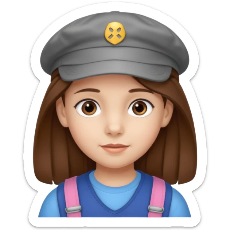 Une fille qui s’appelle Angèle aux cheveux marrons de neuf ans, qui adore les Capi, barra et aux yeux gris sticker