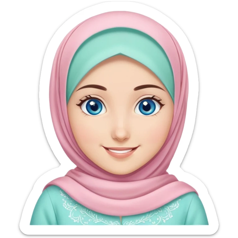 Turkish beautiful finish Konya girl blue eyes with sugar pink and mint hijab islamic dress and with celebrating the eid days  sticker