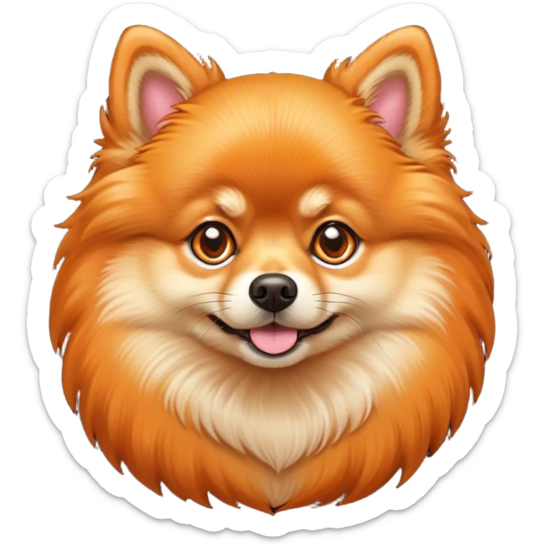 Cinematic Noble Orange Pomeranian Portrait Emoji, Poised and regal, with a compact, fluffy build and a well-groomed, vibrant orange Fur, deep-set soulful brown eyes, Simplified yet sharp and sophisticated features, highly detailed, glowing with a soft, dignified glow, high shine, intelligent and spirited, stylized with an air of elegance, focused and attentive, soft glowing outline, capturing the essence of a watchful and confident companion, so majestic it feels as though it could prance out of the screen with effortless authority! sticker