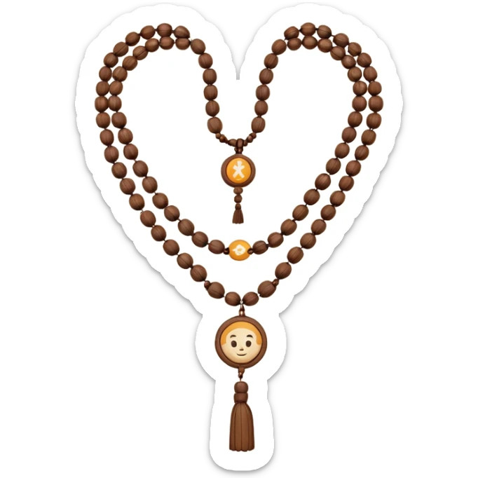 monk necklace object icon, wooden prayer beads with simple pendant, spiritual minimal design, natural wood texture, subtle sacred aura, 3D cartoon style, mobile game icon style, centered, clean background, no text, no watermark
 sticker