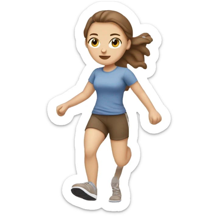 white girl brown hair in light brown clothes with a tshirt bear exercising sticker