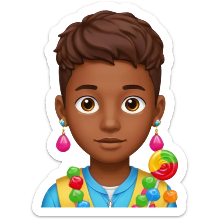 boy with a lot of accessories and earrings made out of candy sticker