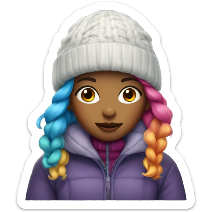 stylish girl with colorful hair and Winter clothes sticker
