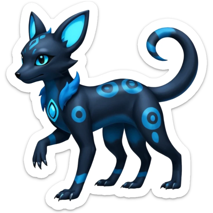 Shiny Dark Edgy Black And Blue Umbreon-Salandit-Wolf-Fakémon-hybrid-creature (full body)  sticker