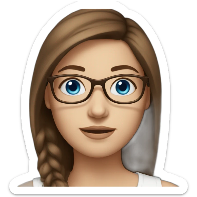 women-blue eyes-brown hair- round glasses-white skin- sticker