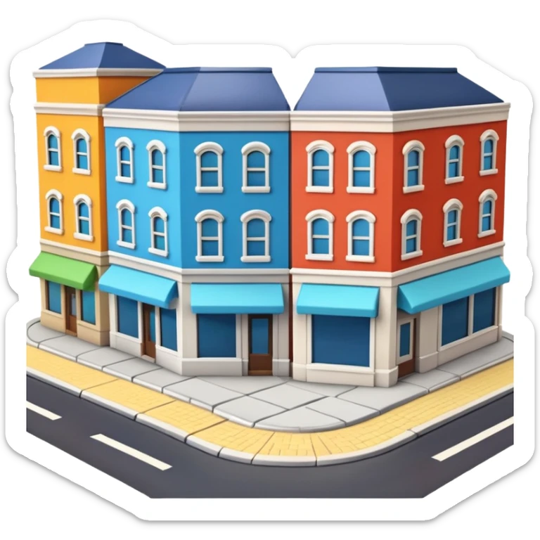 mini diorama of a classic city street corner with small buildings and road sticker