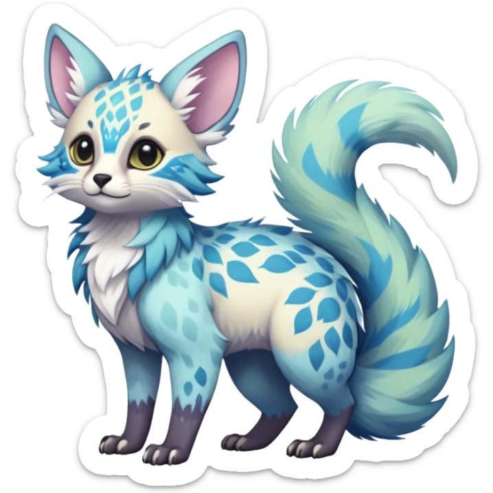 Epic Feral Rare Fantasy pastel Vernid-Trico-species by LiLaiRa, random markings, tufted tail, tufted ears, full body sticker