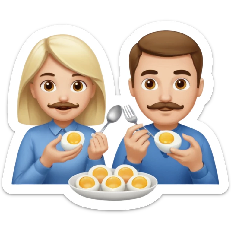 White blonde girl and white man with brown hair and mustache eating eggs  sticker