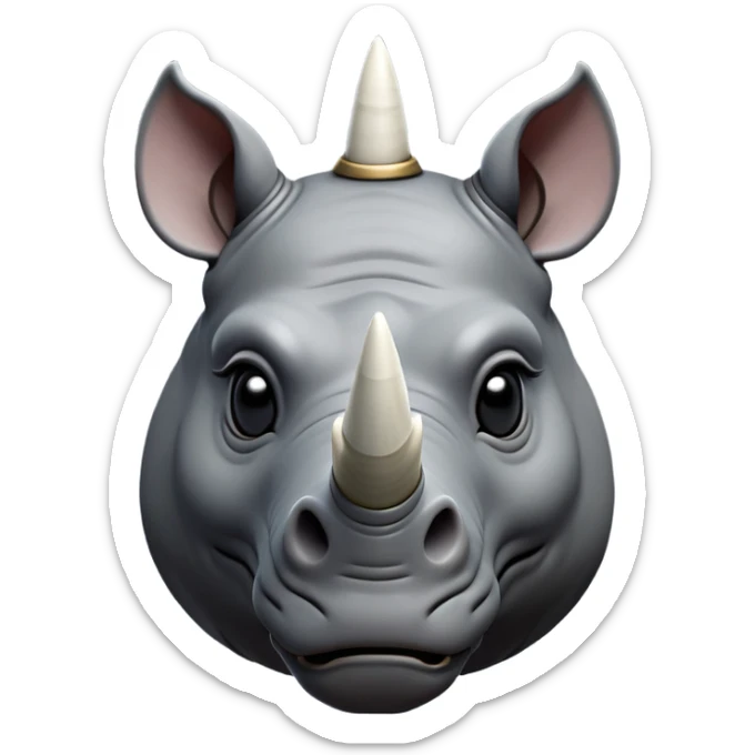 cinematic-noble--rhinoceros-portrait-emoji,slate-grey-hide--poised-and-regal,-with-a-massive,-powerful-build-and-a-thick, -deep-set-soulful-piercing-eyes,-simplified-yet-sharp-and-sophisticated-features,-highly-detailed,-large-black-eyes, zoomed out showing shoulders, large white horn  sticker