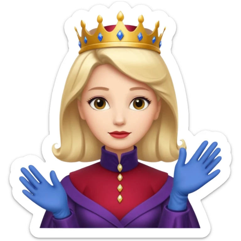 A dignified queen with high collar gown, gloved hands, and classic royal grace.
 sticker