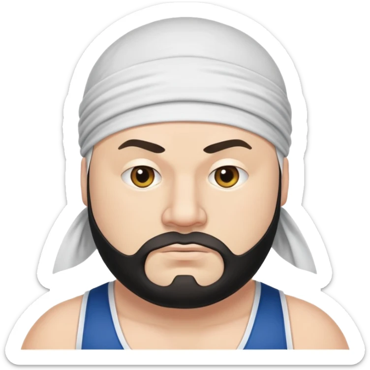 White skin fat guy with black durag, light stubble beard of a few days in wrestling singlet sticker