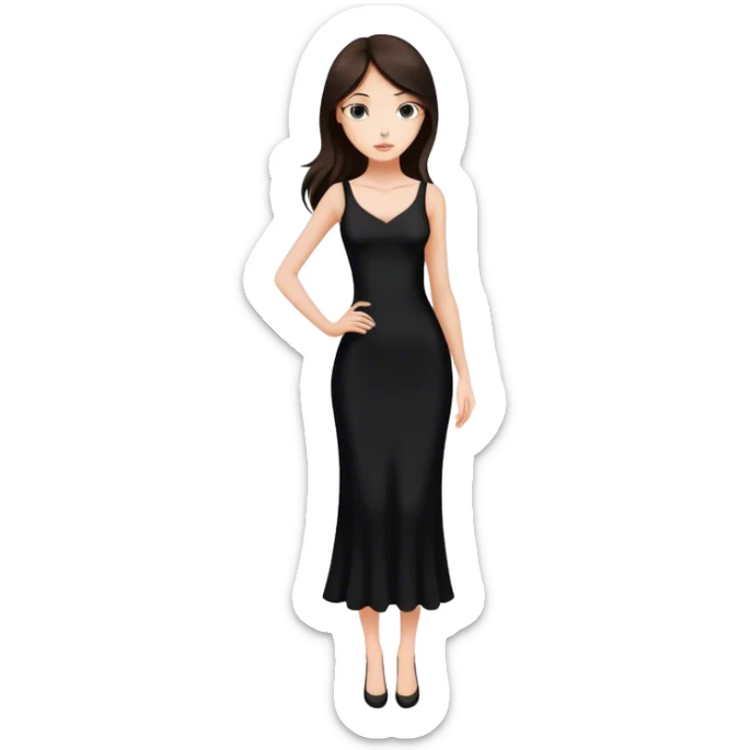 Beautiful skinny woman long dark brown hair in black dress sticker