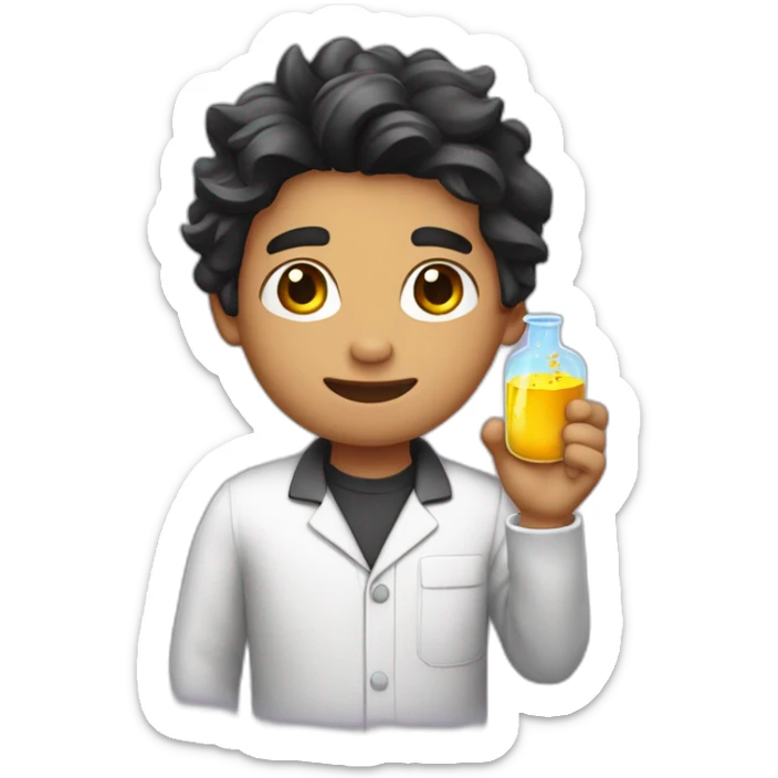 chemistry boy with black combed to the right hair and his instumants on his hand sticker