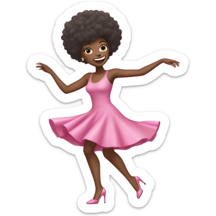 Woman dancing on high heels pink dress and pink shoes short afro hair  sticker