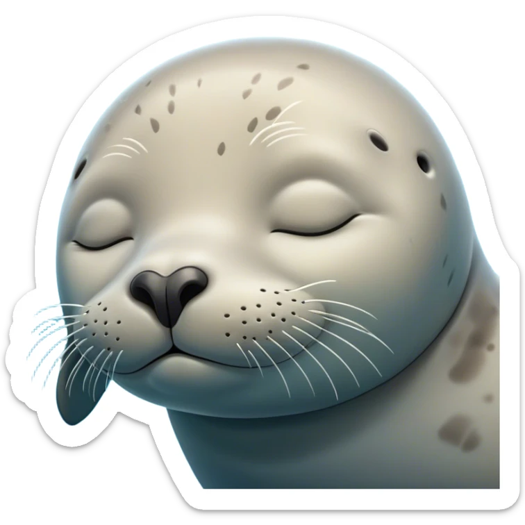 Meme-Worthy Cute Sleeping harbour seal Portrait Emoji, Head resting peacefully with a contented smile, showcasing a smooth, streamlined body and eyes gently closed in serene slumber, Simplified yet adorably endearing features, highly detailed, glowing with a soft, drowsy ocean light, high shine, relaxed and utterly lovable, stylized with an air of playful laziness, soft glowing outline, capturing the essence of a sleeping seal that feels destined to become the next viral icon of adorable rest! sticker
