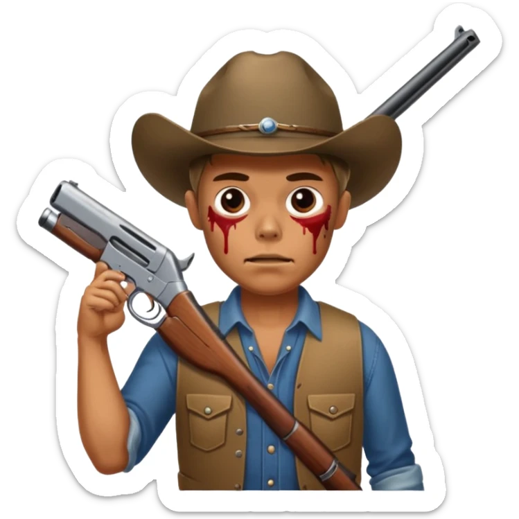 Country hick with a shotgun. From the chest to. In the style of your bleeding skull art sticker