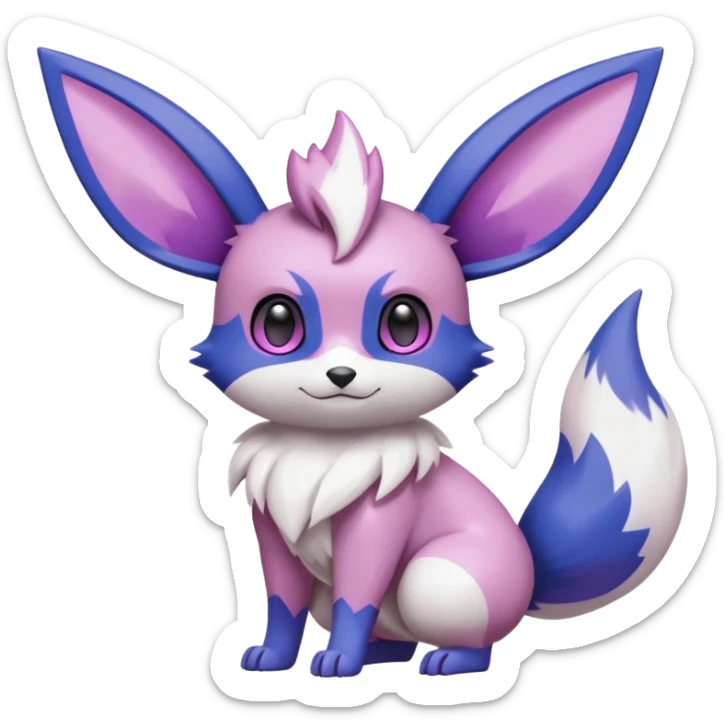 Shiny White with Violet and Indigo and pink markings Eevee-Minccino-Zangoose-Pokémon-Digimon-Fakémon-fusion-hybrid-creature sticker