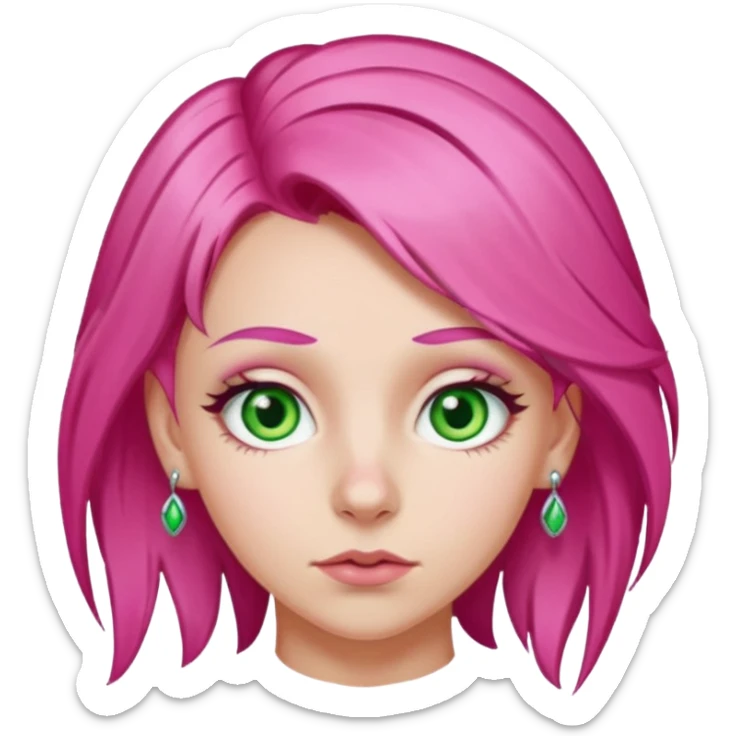 white girl with bright pink hair and hazel green eyes and a nostril piercing sticker