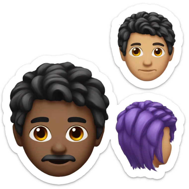 Men hair black eye left red ans right eye purple and black sticker