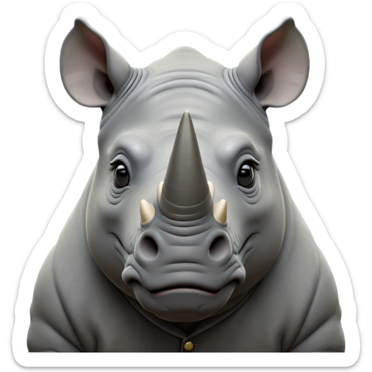 cinematic-noble-rhinoceros-portrait-emoji,-poised,-with-a-massive,-powerful-build-and-a-thick,-hide-of-slate-gray,-deep-set-soulful-piercing-eyes,-simplified-yet-sharp-and-sophisticated-features,-highly-detailed, with large black eyes, szoomed out showing houlders sticker