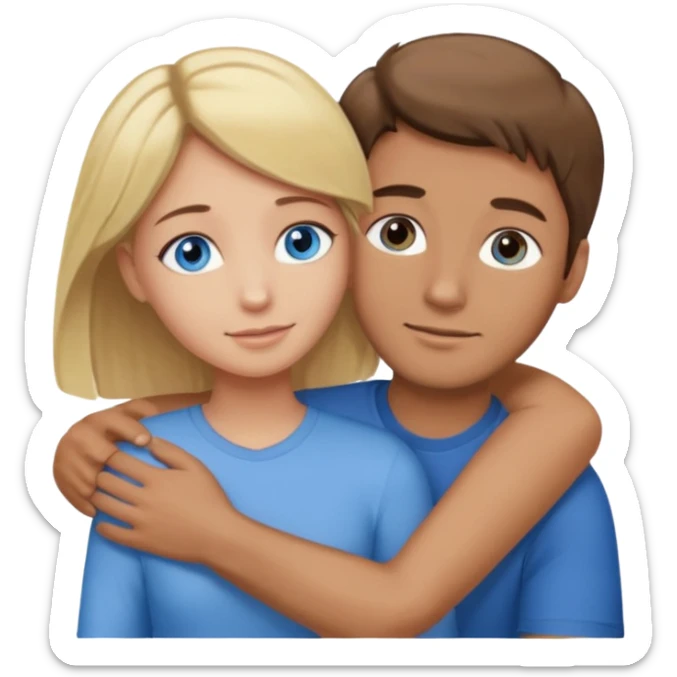 Caring hug brown hair man with blue eyes blonde hair woman with brown eyes sticker