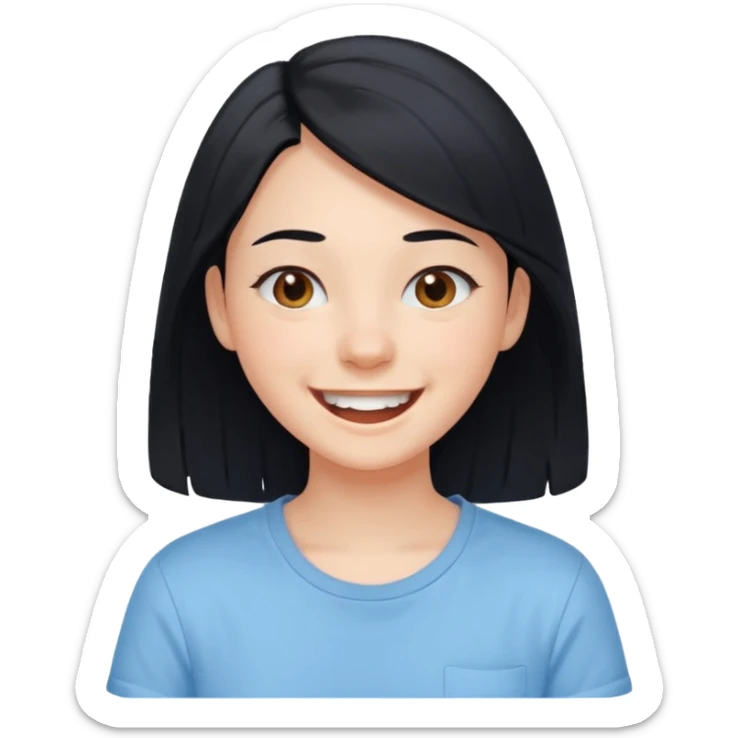 
young girl, 18 years old, black hair, laugh out loud emoji sticker