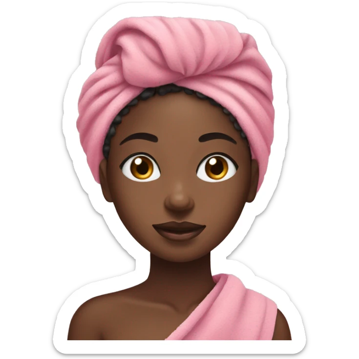 Black girl doing skincare routine with a pink towel on her hair and cucumber on her eyes  sticker