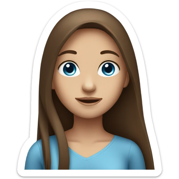 A girl with brown long and straight hair with blue eyes sticker