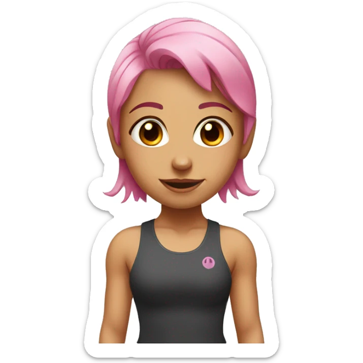  girl doing squats at the gym with pink hair and brown eyes  sticker
