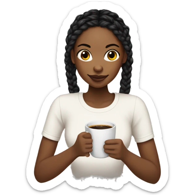 An African American girl with black medium knotless braids sipping coffee  sticker