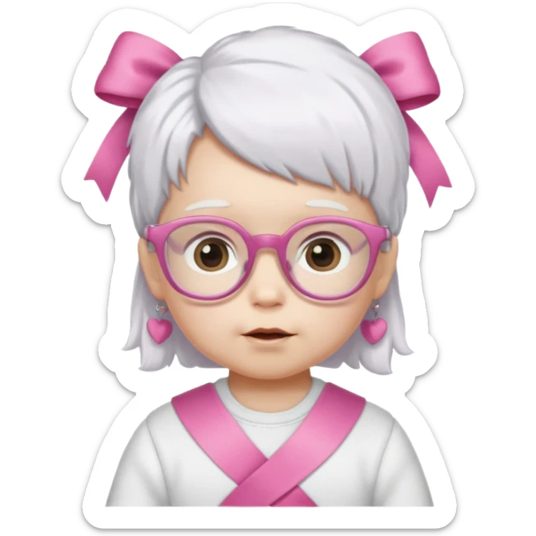 white haired little baby with glassess and ribbon on hair sticker