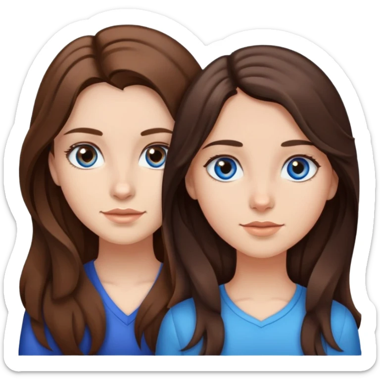 Girl with straight brown hair and blue eyes with girl that has long wavy brown hair and dark brown eyes sticker