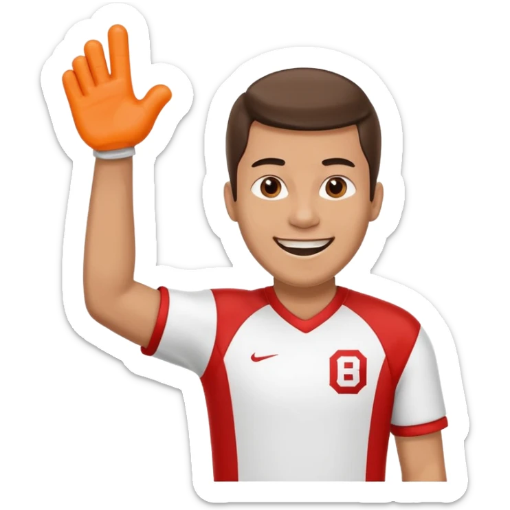 A cheerful man in a team jersey, waving a giant foam finger high with an excited grin. sticker