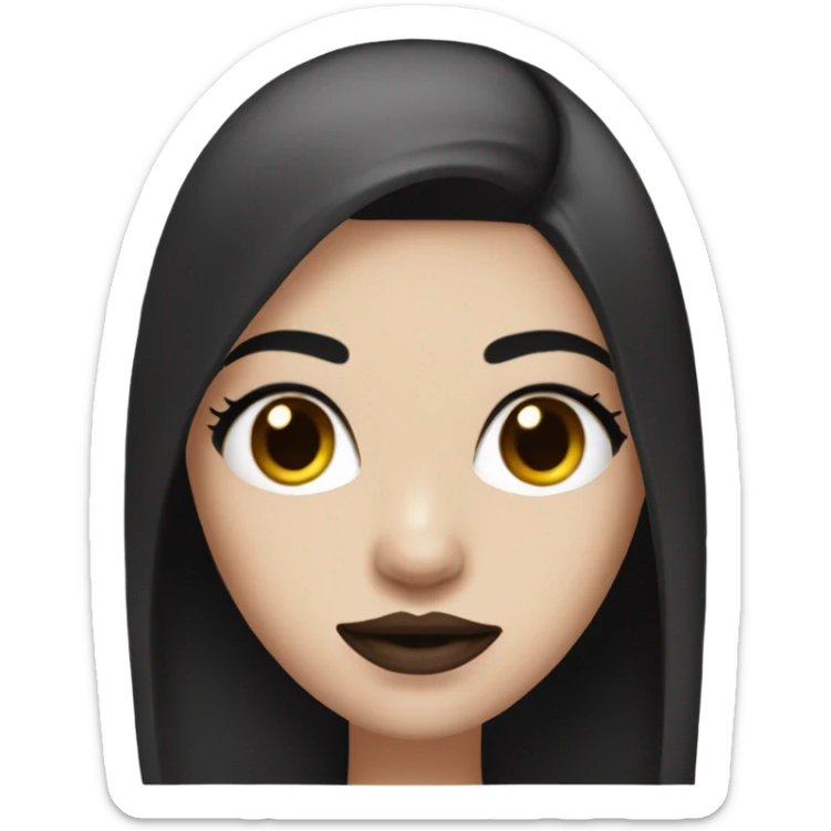 girl with white skin and brown straight straight hair , black black black eyes with eyelashes, black eyebrows red lips,  sticker