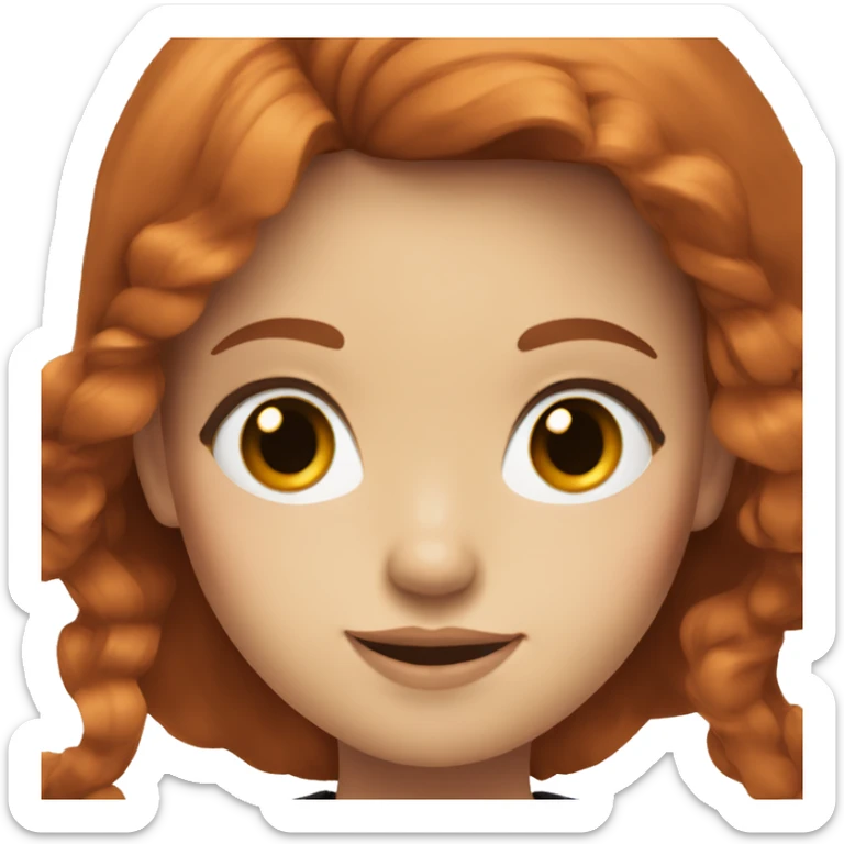 redhead girl with grey eyes with long hair and Dyson styling in a black top sticker