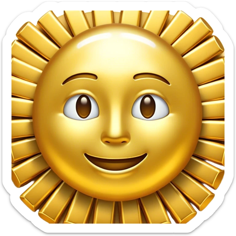 Cinematic Realistic Gold Emoji, Radiant and brilliant, with smooth, polished golden bars reflecting the light in stunning highlights. The soft, warm glow of the metal exudes luxury and elegance, catching every glimmer in the surrounding environment. Soft glowing outline, capturing the essence of wealth and timeless beauty in gleaming gold! sticker