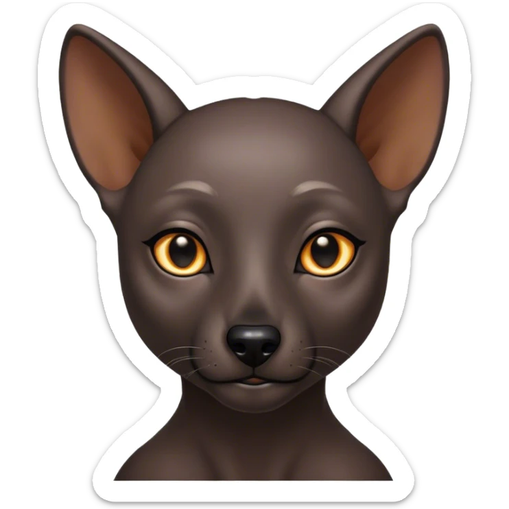 Cinematic Noble Xoloitzcuintle Portrait Emoji, Poised and regal, with a sleek, muscular build and smooth, hairless ebony skin accented by subtle wrinkles, deep-set soulful dark eyes, Simplified yet sharp and sophisticated features, highly detailed, glowing with a soft, dignified glow, high shine, intelligent and loyal, stylized with an air of ancient grace, focused and attentive, soft glowing outline, capturing the essence of a watchful and confident guardian, so majestic it feels as though it could stride out of the screen with effortless authority! sticker
