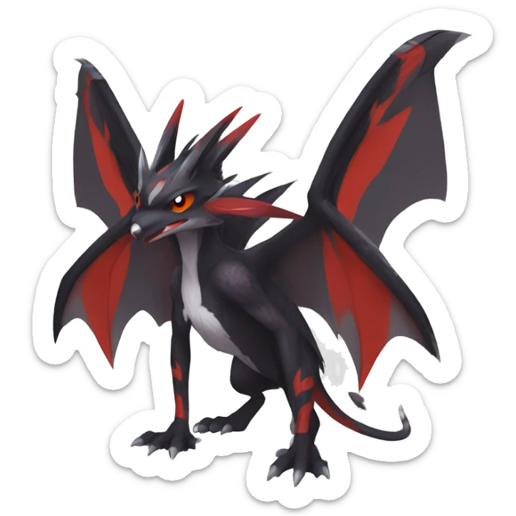 Black Cool Edgy Anthro Noivern-Nargacuga Fakémon  with White and Red Edgy markings sticker