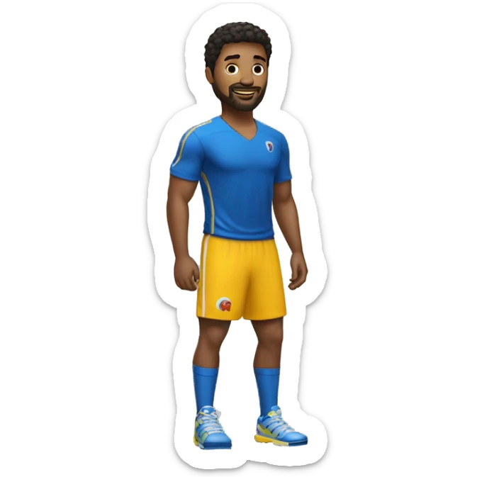 Crie um emojis de um personagem moreno com cavanhaque vestido de esporte fino sticker