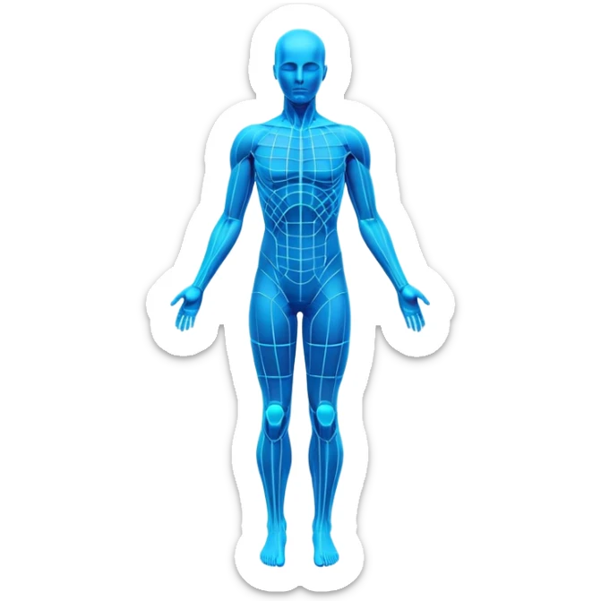 Human body silhouette with digital 3D scanning grid lines covering it, futuristic body scan sticker
