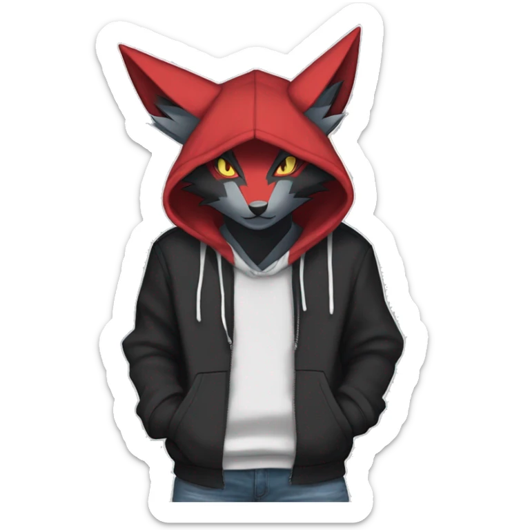 Edgy Cool Anthro Zoroark-Zangoose-Litten Fakemon Fursona Hoodie Full Body sticker