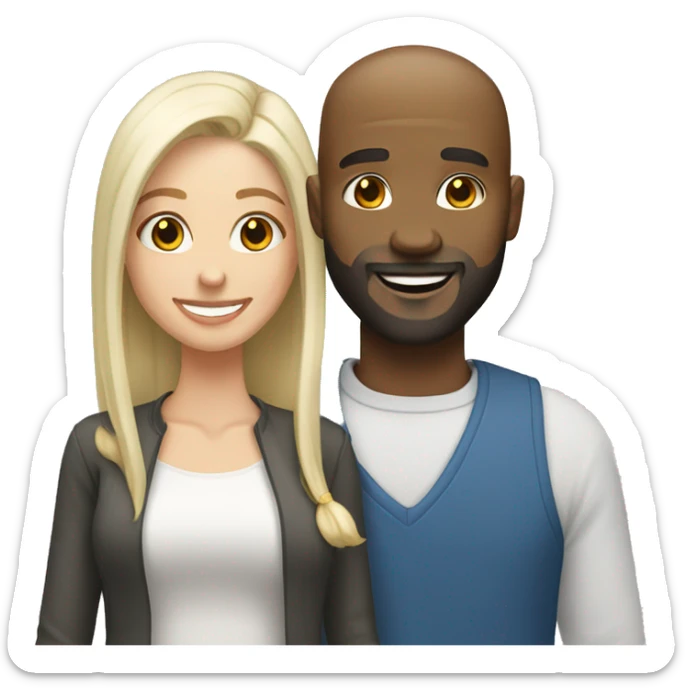 bald black man smiling with beard and white girl with platinum blonde hair  sticker