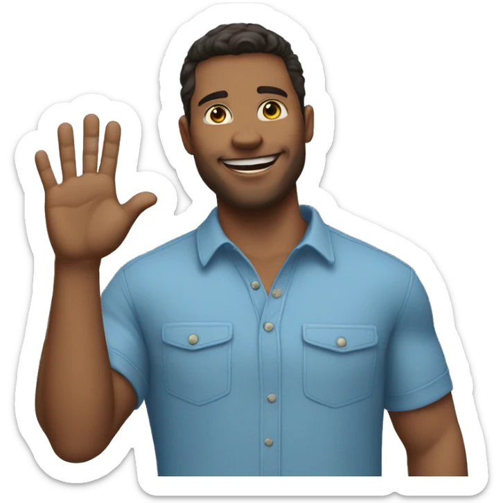 I raise my hand with 5 fingers in the air with blue shirt sticker