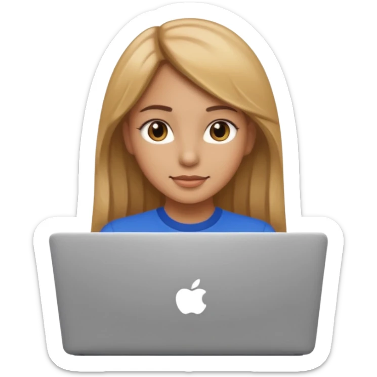 Pretty girl with medium long, light golden/brownish hair, Latina, with a laptop, AI-generated emoji. sticker
