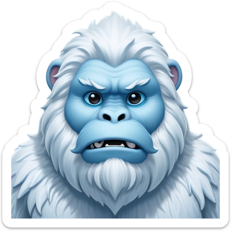 Cinematic Noble Yeti Portrait Emoji, Grand and enigmatic, with a towering, snow-dusted figure in pristine whites and cool blues, exuding ancient, mystical wisdom and stoic majesty, simplified yet exquisitely detailed with frosty textures, glowing with a gentle, icy outline that captures the awe-inspiring presence of a guardian of the frozen wilds! sticker